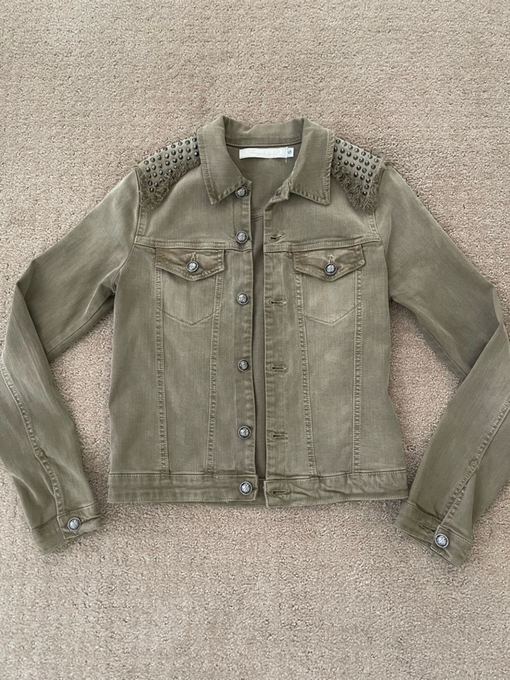 Frankie B green denim jacket with studs